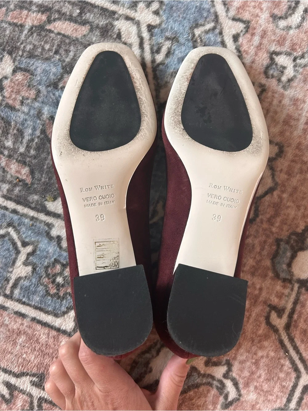 Ron White Burgundy Suede Women's Block Heel Pumps Made In Italy -Size 39